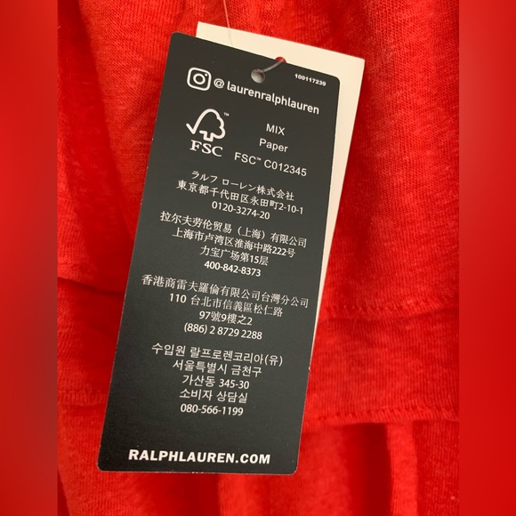 FINAL PRICE NWT Ralph Lauren Red Linen Top Ruffle Elastic Neckline Hip Tie PL - Picture 7 of 8